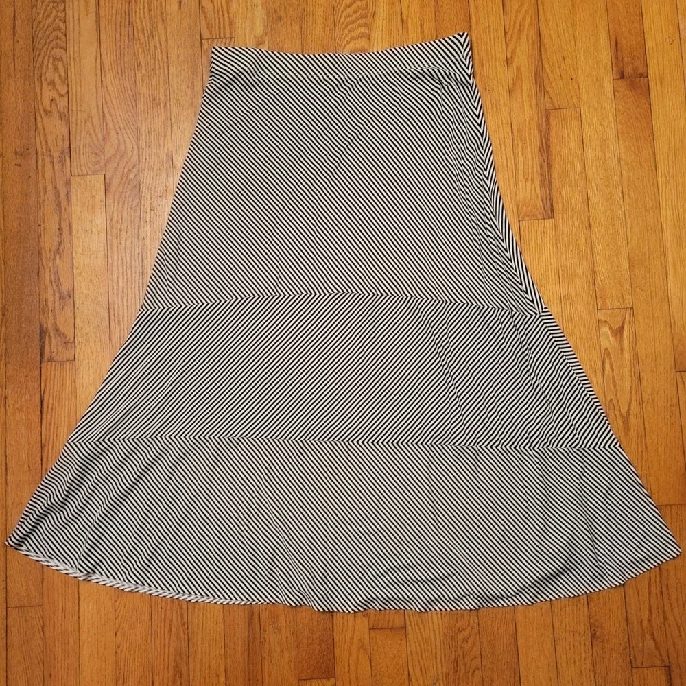 Chicos 2 Black White Stripe Maxi Skirt A‎ Line L 12 Whimsigoth Modest Academia